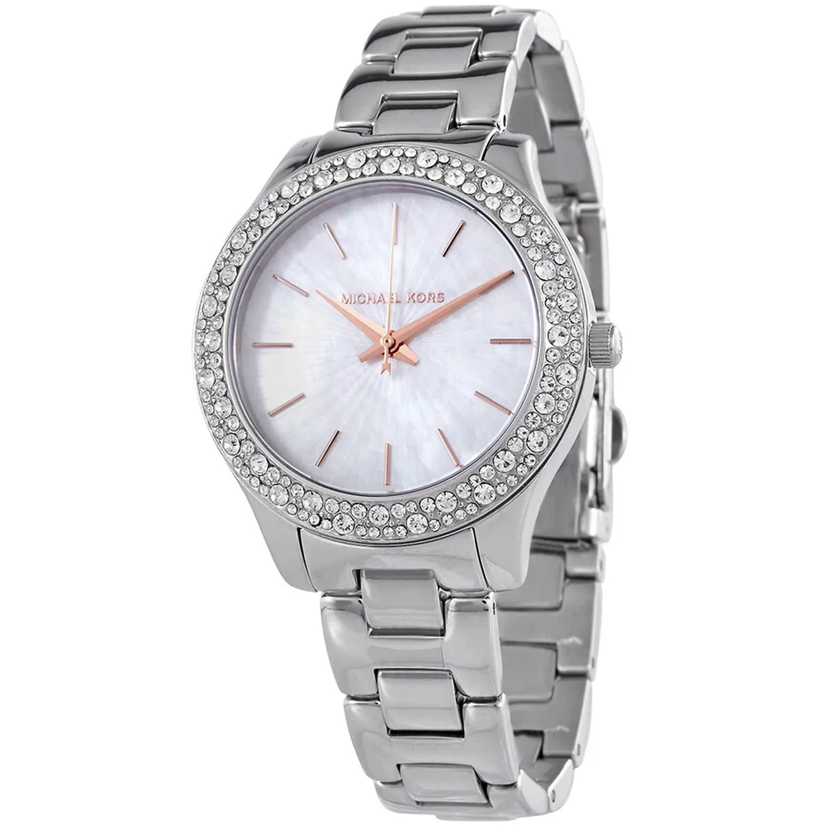Michael Kors Liliane Pave White MOP Dial Silver Women's Watch - MK4556