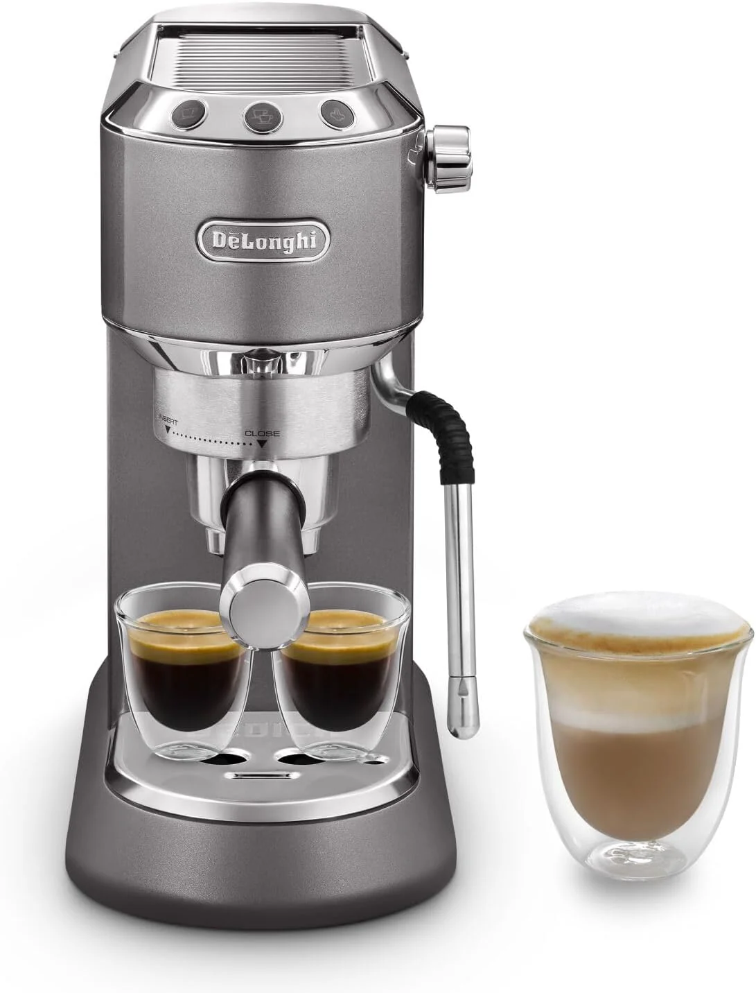 2026 De'Longhi Dedica Style EC 685.M – Espresso Siebtrgermaschine, Espressomaschine mit professionellem Milchaufschumer, nur 15 cm breit, für Kaffeepulver oder ESE Pads, 1 l Wassertank, silber