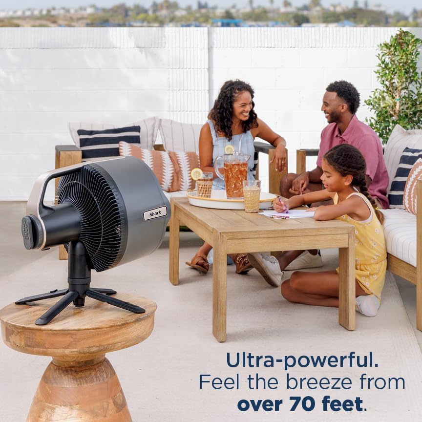 Shark FlexBreeze Pro Nebelventilator – Indoor & Outdoor, Integriertes Nebel, Sockel auf Tischplatte, kabelgebunden oder kabellos, bis zu 24 Stunden Akku, oszillierend, Anthrazit, FA302 (Version 2025)