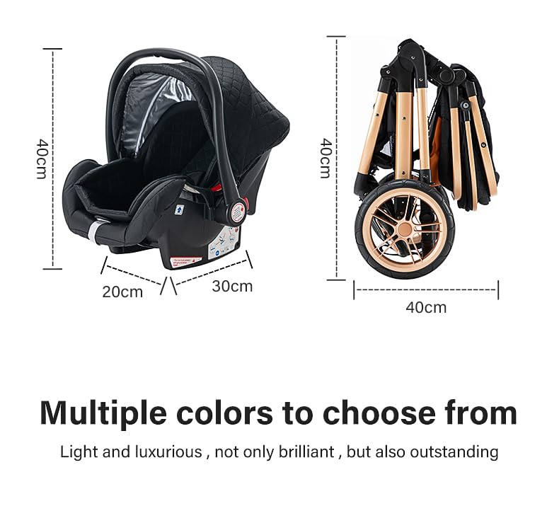 YAZOCO kinderwagen 3 in 1 Buggy Babybett Komplett Set Einem Klick Zusammenklappbarer Kinderwagen, KombiKinderwagen Aluminiumrahmen für Neugeborene (Schwarz)
