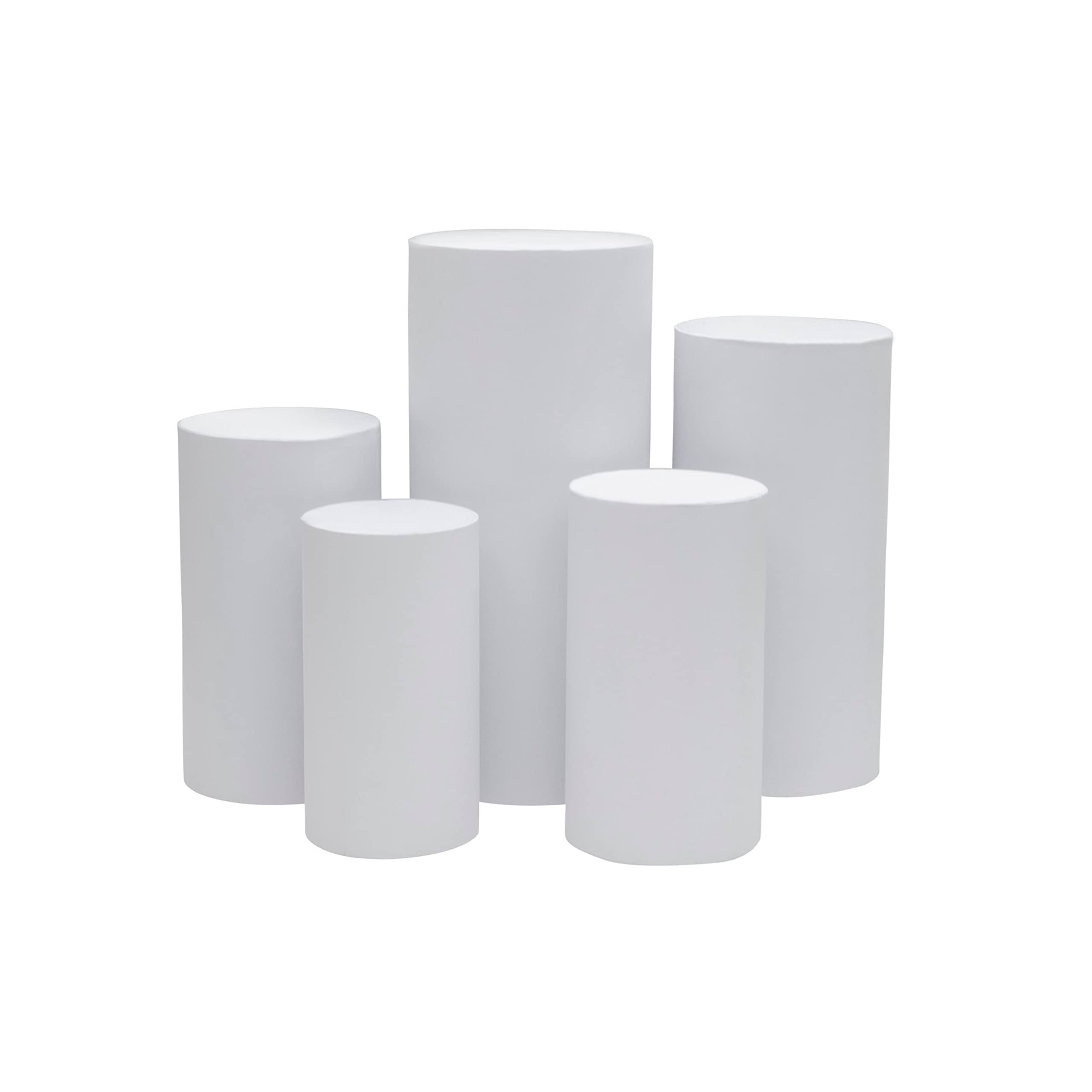1 Set, Spandex Pillar Covers for Metal Cylinder Pedestal Stands 5 Pcs/Set - White Covers ONLY/Cylinder Pedestal Stands Not Included