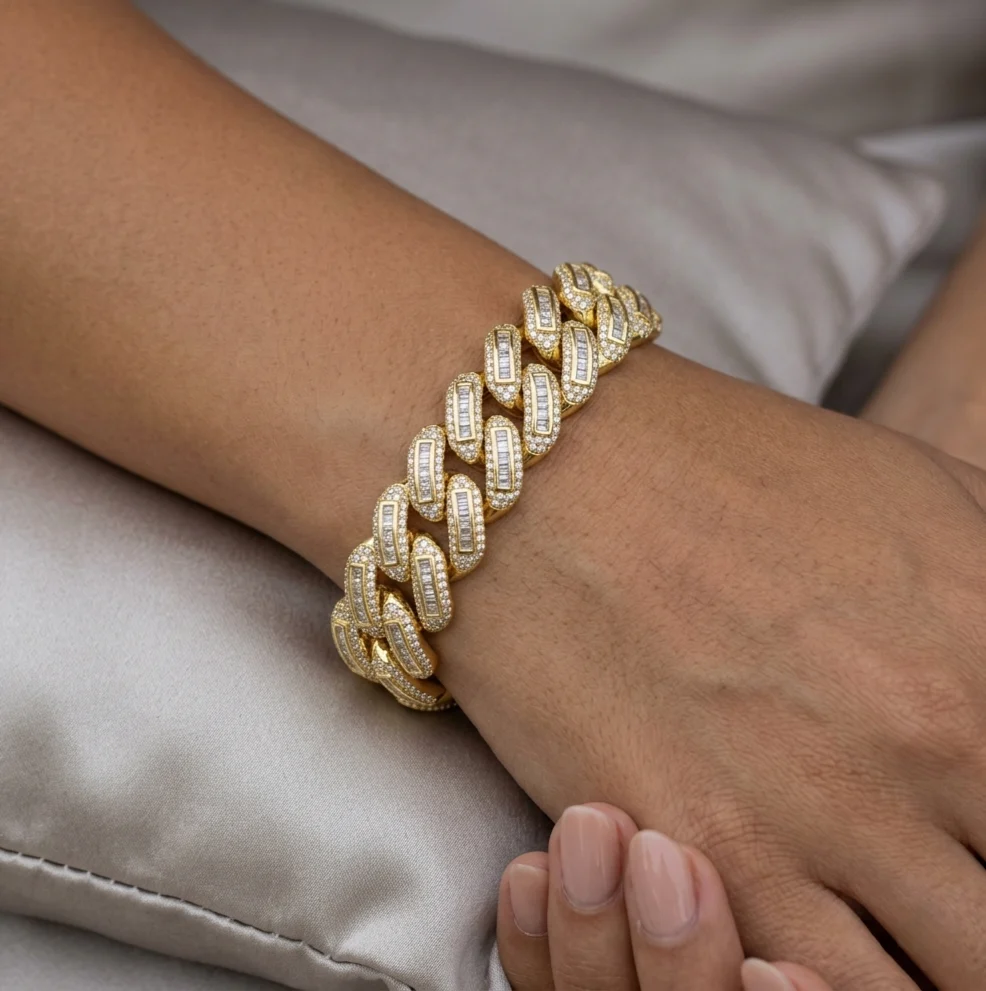 Big Daddy 12MM Baguette Miami Cuban Link Gold Iced Out Bracelet