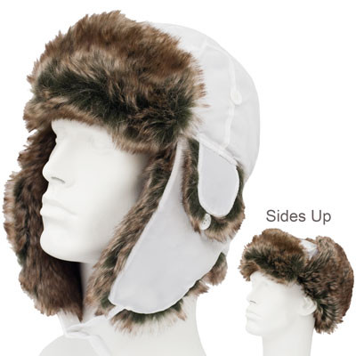 12 PACK  White Trapper Hat | Brown Faux Fur 5831BW  22.5