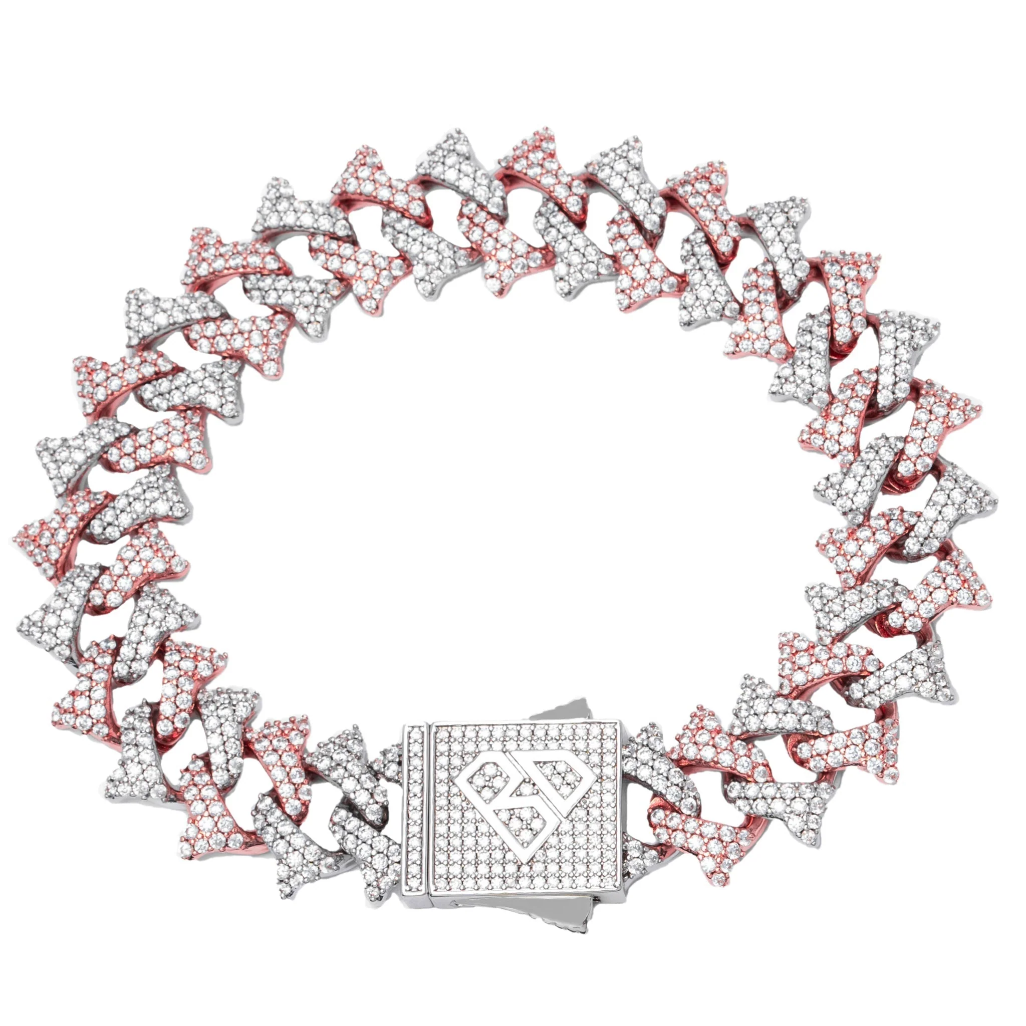 Big Daddy 18MM Solid Two-Tone Spiked Iced Out Diamond Bracelet