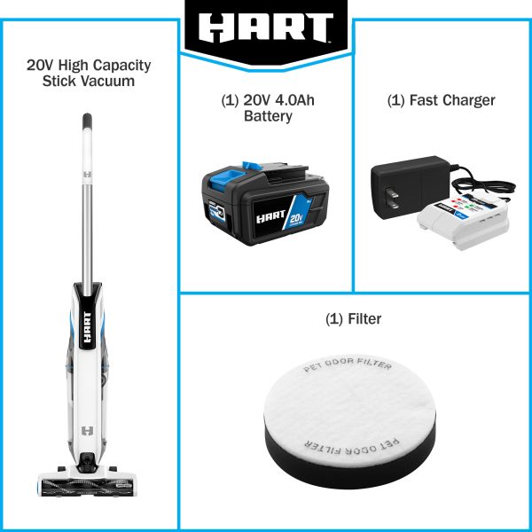 20-Volt High Capacity Cordless Stick Vacuum Kit (1) 20-Volt 4.0AH Lithium-Ion Battery, Multi-Surface Cleaning