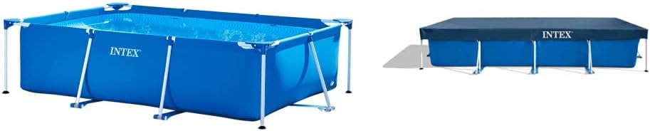 Intex 28272NP Small Frame - Piscina Desmontable, 300 x 200 x 75 cm, 3.834 litros + 28039 - Cobertor Piscina Rectangular Prisma/Small Frame 460 x 230 cm