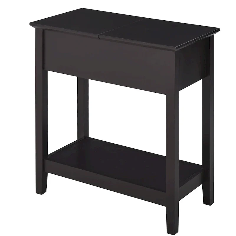 HOMCOM Flip Top End Side Table with Cabinet and Bottom Shelf – Stylish Storage Solution for Bedroom