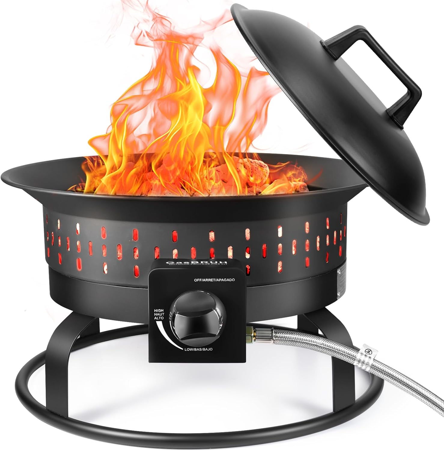 GasBRUH 19�� Outdoor Portable Propane Fire Pit with Cover&Carry Kit,Outdoor Fireplace,60,000 BTU Camping Propane Firepit,Portable Gas Fire Pits for Outside Patio,Camping,RV,Smokeless Gas Firebowl