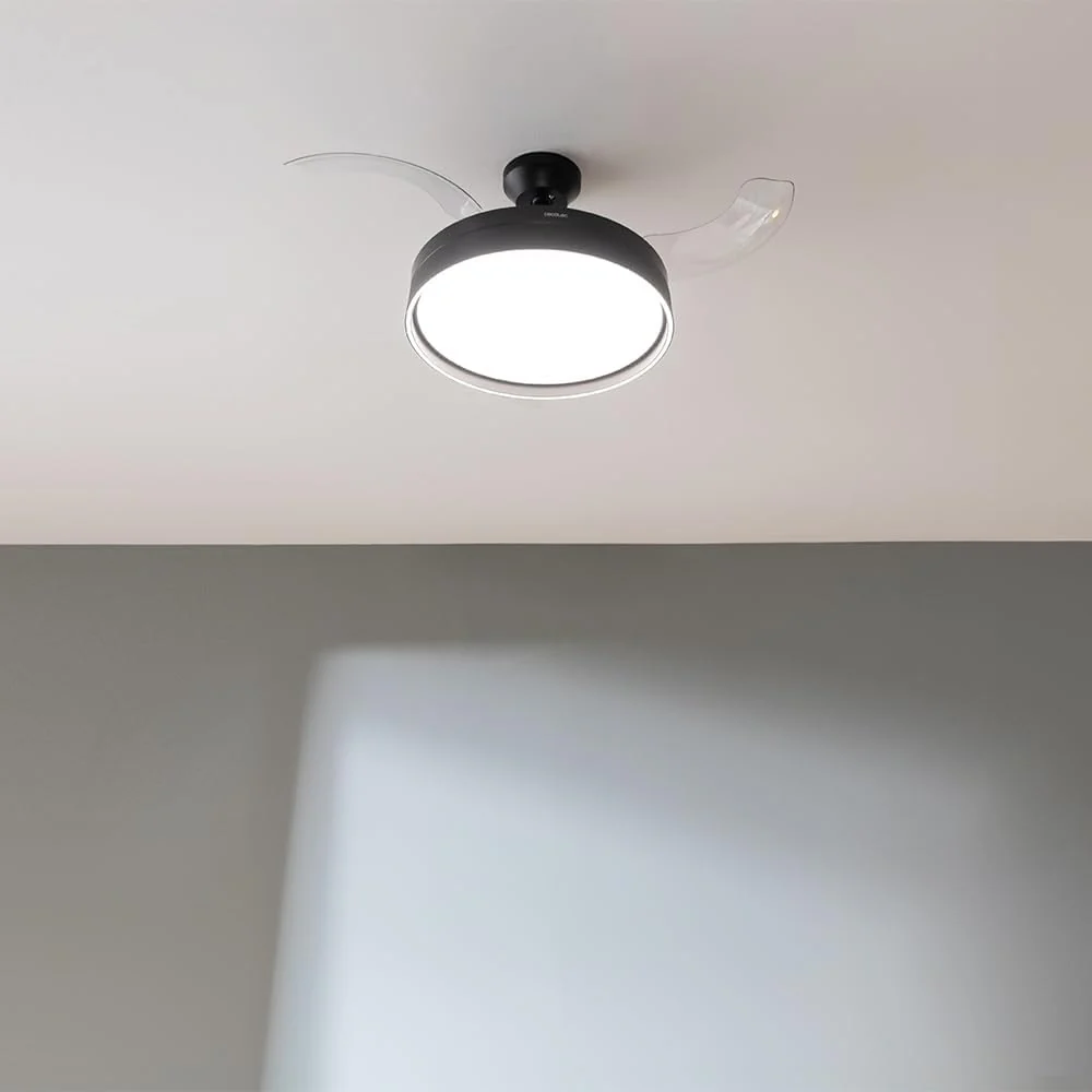 Ventilador de Techo Cecotec con Aspas Retráctiles y Lámpara Invisible EnergySilence Aero 4280 de Acero, 40 W, Diámetro 42 Pulgadas (106 cm), Temporizador, 3 Tonos de Luz, Función Verano-Invierno
