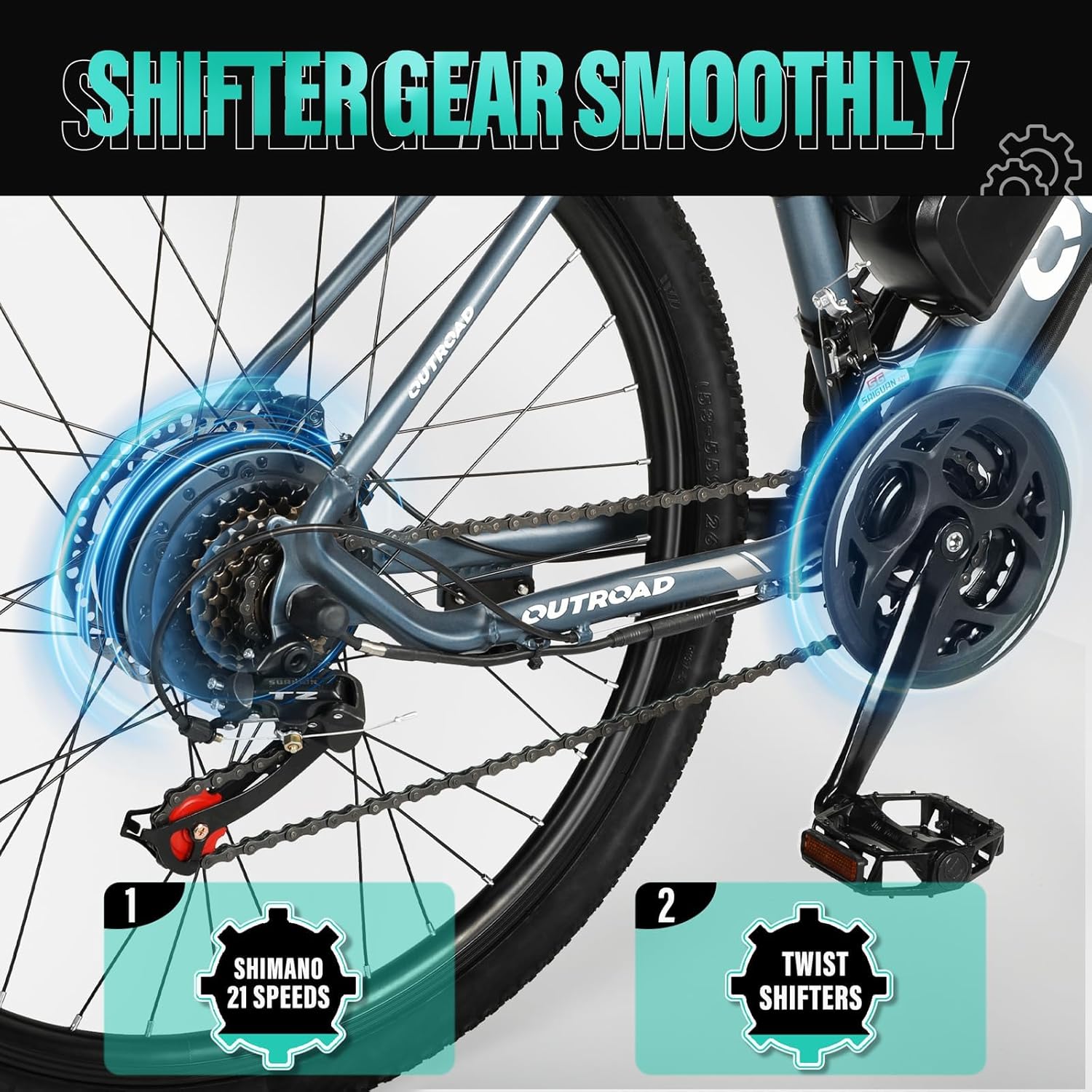 MarKnig 26'' Electric Bicycle for Adults with 432Wh Removable Battery, 350W Motor, 21 Speed Mountain E-Bike Up to 40 Miles, 20MPH, Commuting Electric Bike with LED Display, UL2849 Certified, Sliver