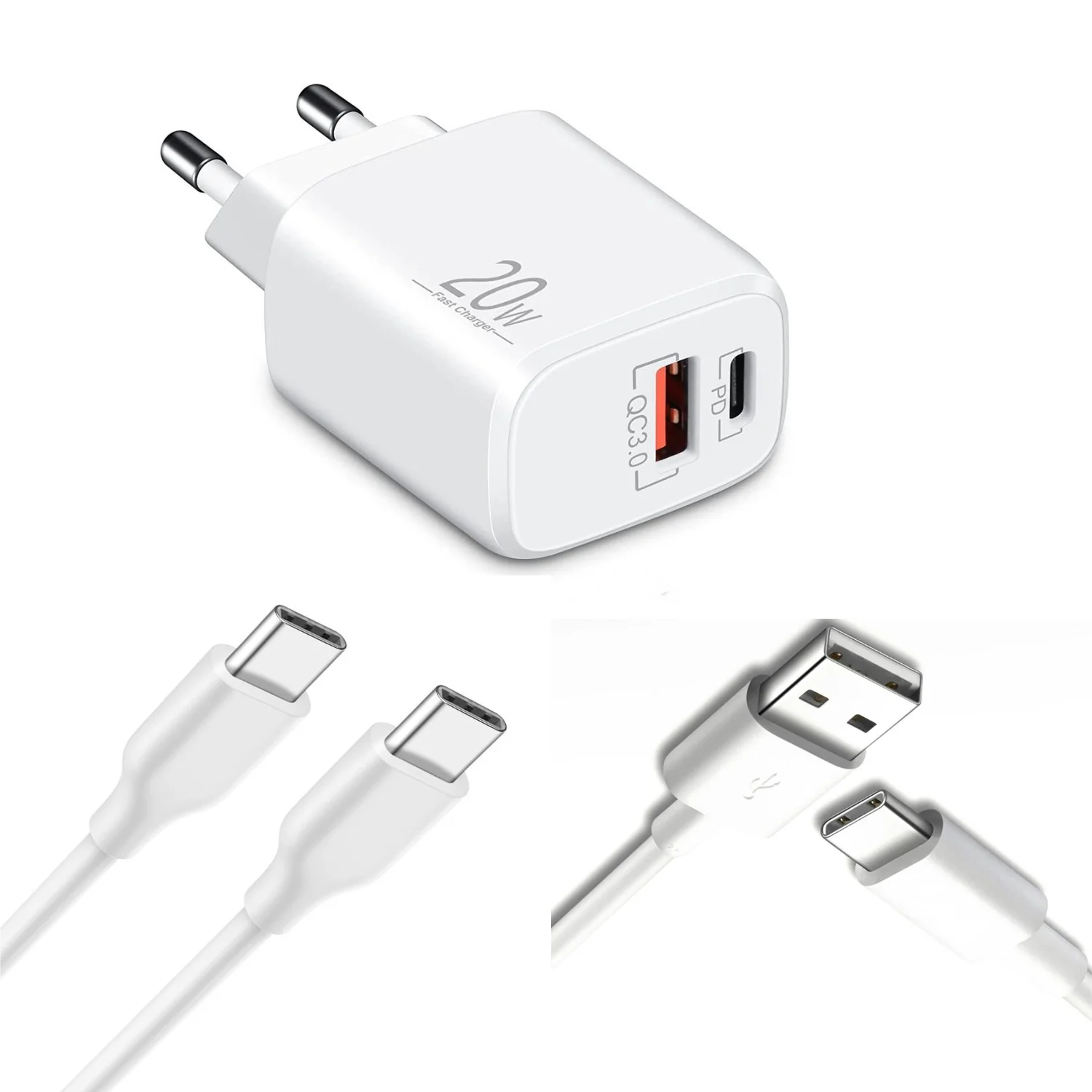 Schnellladegerät USB-C + USB-A Dual Netzteil Universal mit Kabel