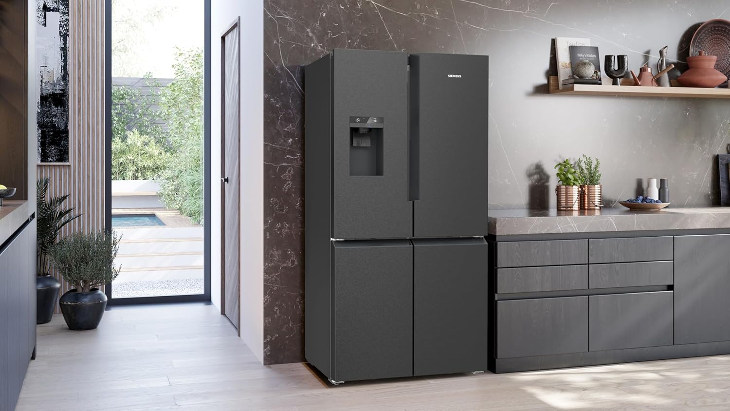 SIEMENS KF96NVPEA iQ300 Multi-Door-Kühlschrank, 183 x 91 cm, 405 L Kühlen & 200 L Gefrieren, hyperFresh längere Frische, noFrost nie wieder abtauen, superCooling schnellere Kühlung
