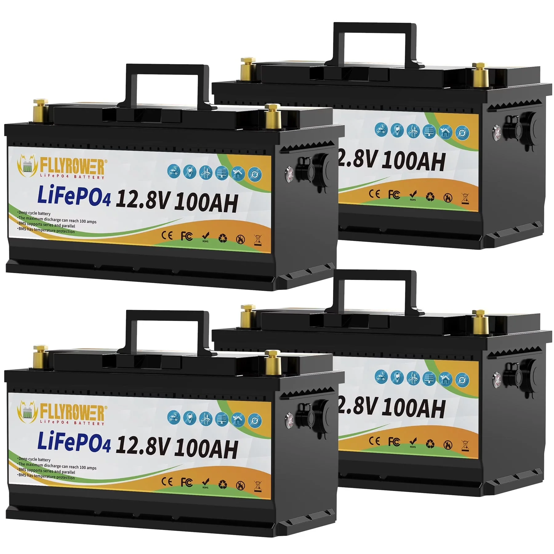 12V 100Ah LiFePO4 Lithium Battery with a Charger,for RV,Marine,Solar,Trolling Motor,Camping,Home Energy Storage,Built in 100A BMS,15000+Deep Cycles