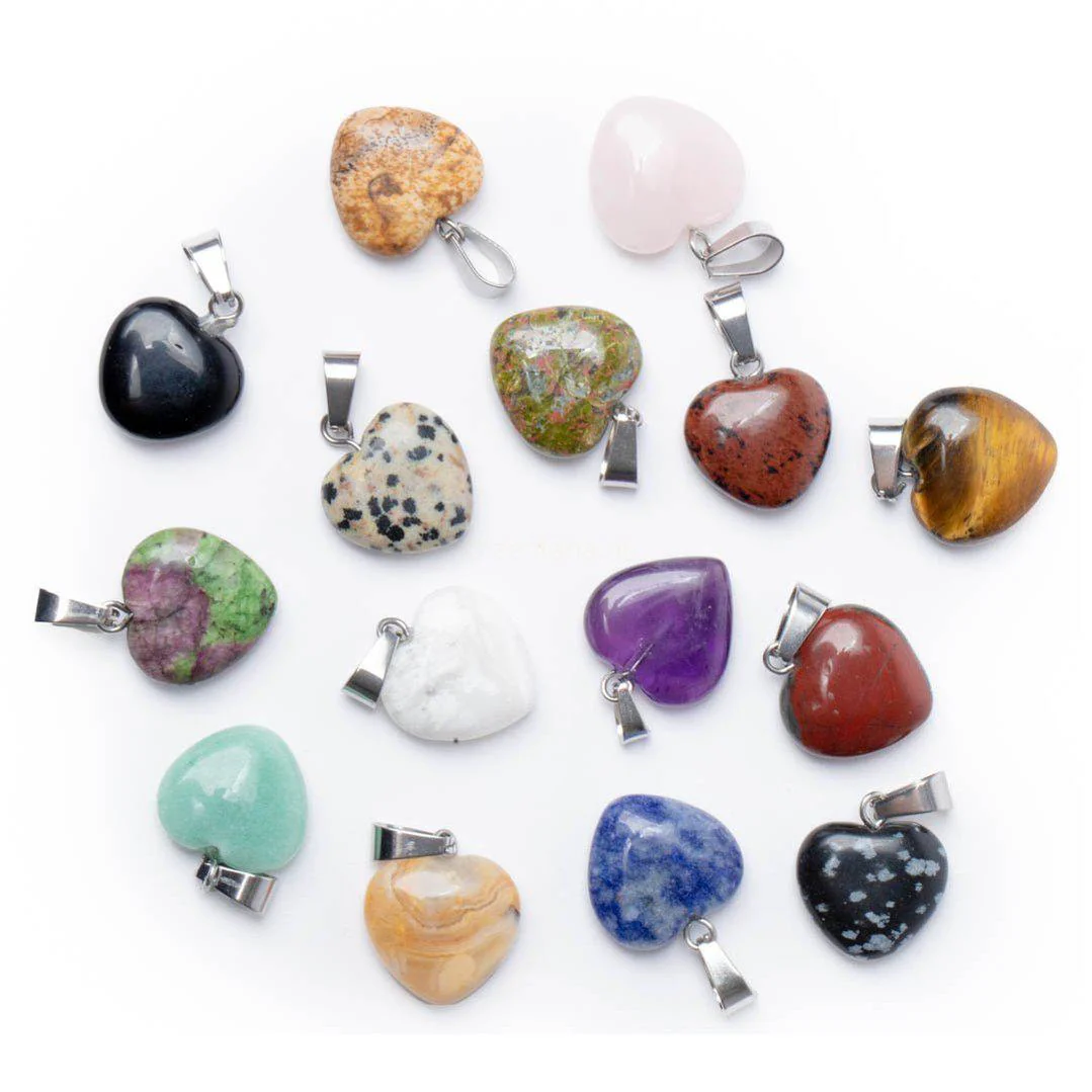 Ketting Hangers Hart - Set van 15 - Gemixte Hartjes Edelstenen - Gelukshangers