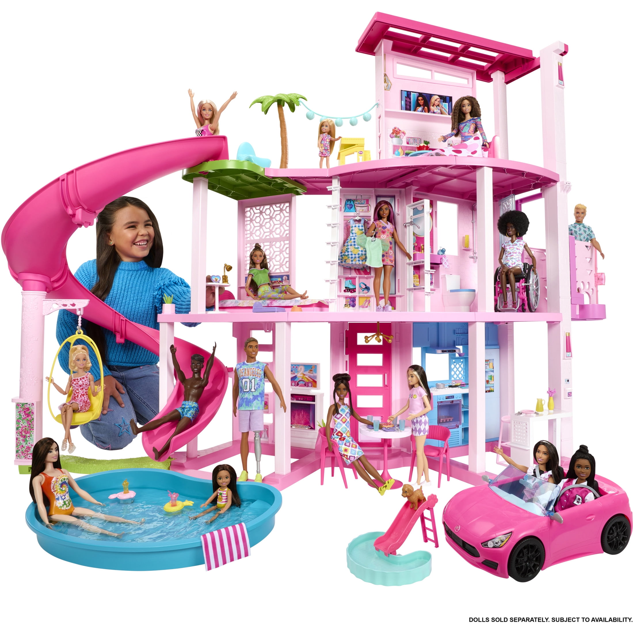 Barbie Dreamhouse Pool Party Dollhouse Playset with Slide, 10 Play Areas & 75+ Accessories