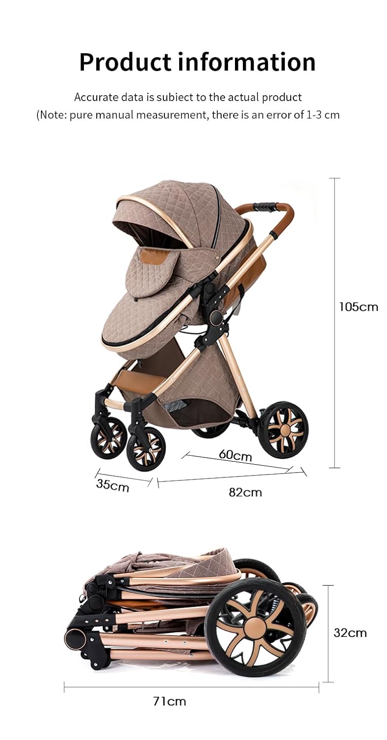 YAZOCO kinderwagen 3 in 1 Buggy Babybett Komplett Set Einem Klick Zusammenklappbarer Kinderwagen, KombiKinderwagen Aluminiumrahmen für Neugeborene (Schwarz)