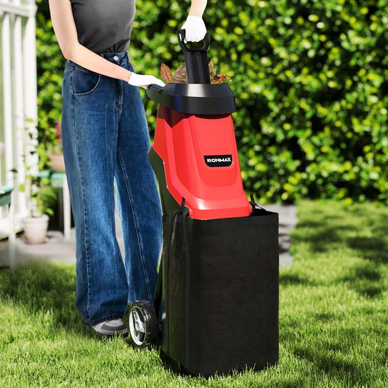 15-Amp Electric Wood Chipper and Shredder, Corded Leaf Mulcher with 15:1 Reduction, Safety Lock, 1.77