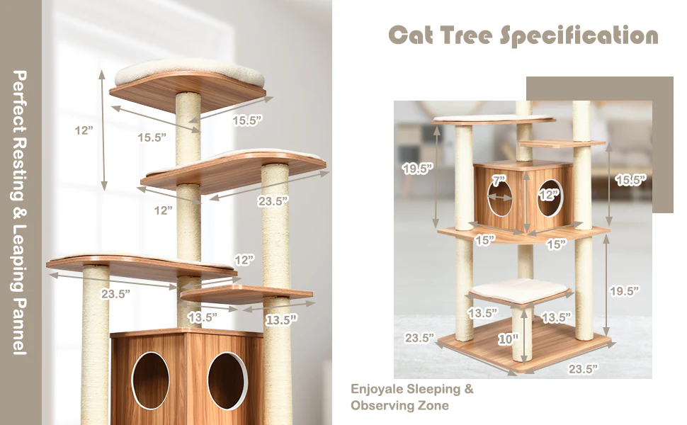 Eletriclife Wood Multi-Layer Platform Cat Tree with Scratch Resistant Rope