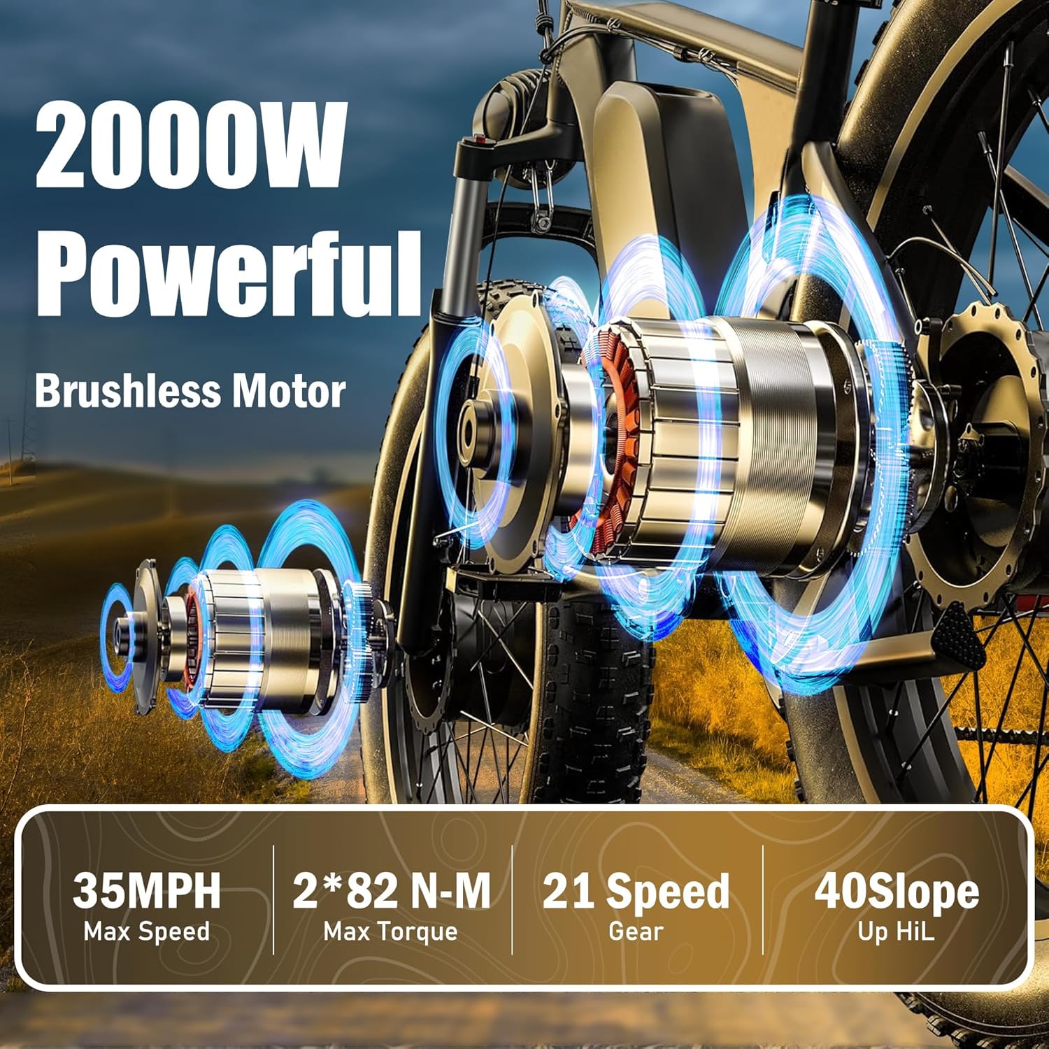 Dakeya Dual Motor Ebike,52V 23AH Battery Electric Bike for Adults AWD 2000W Peak 3600W,21-Speed 37MPH Mountain Snow Ebike with Removable,26 x 4.0 Fat Tire E-Bike with Cycling Pannier Bag