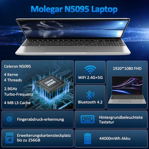 Computer portatile da 15,6", 16 GB DDR4, 1 TB SSD, quad core Celeron N5095 CPU (fino a 2,9 GHz), studente/business con display FHD 1080P, batteria 44 WH, 2.4/5G WiFi, BT 4.2, tastiera retroilluminata : Informatica