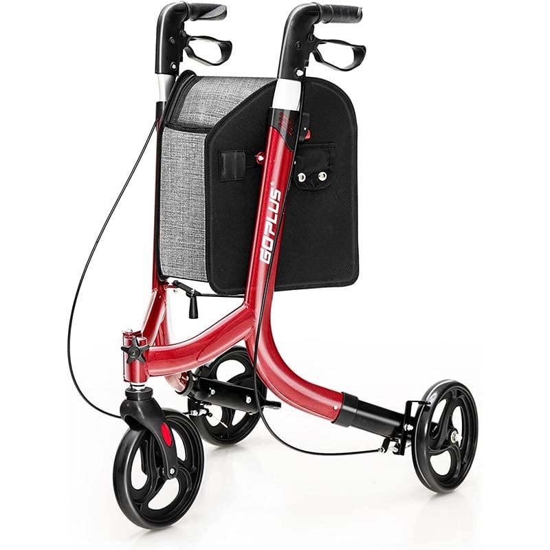 3-Wheel Folding Rollator Walker with Shopping Bag, Lightweight Aluminum Mobility Walking Aid