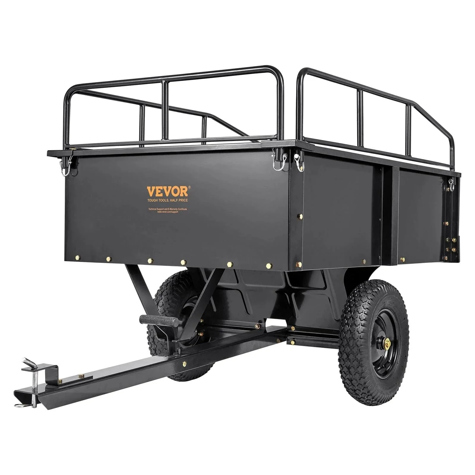 Remolque utilitario volquete VEVOR para ATV – 680 kg, 425 L – acero resistente con barandillas removibles