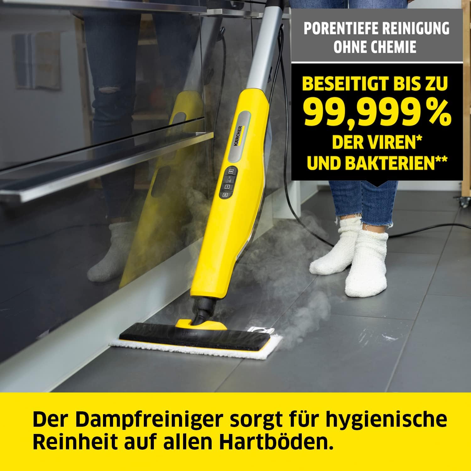 Krcher Dampfreiniger SC 3 Upright EasyFix, Aufheizzeit: 0,5 min., Flchenleistung: ca. 60 m, Tank: 0,5 l, Heizleistung: 1.600 W, mit Bodendüse, Bodentuch, Teppichgleiter, Entkalkungskartusche
