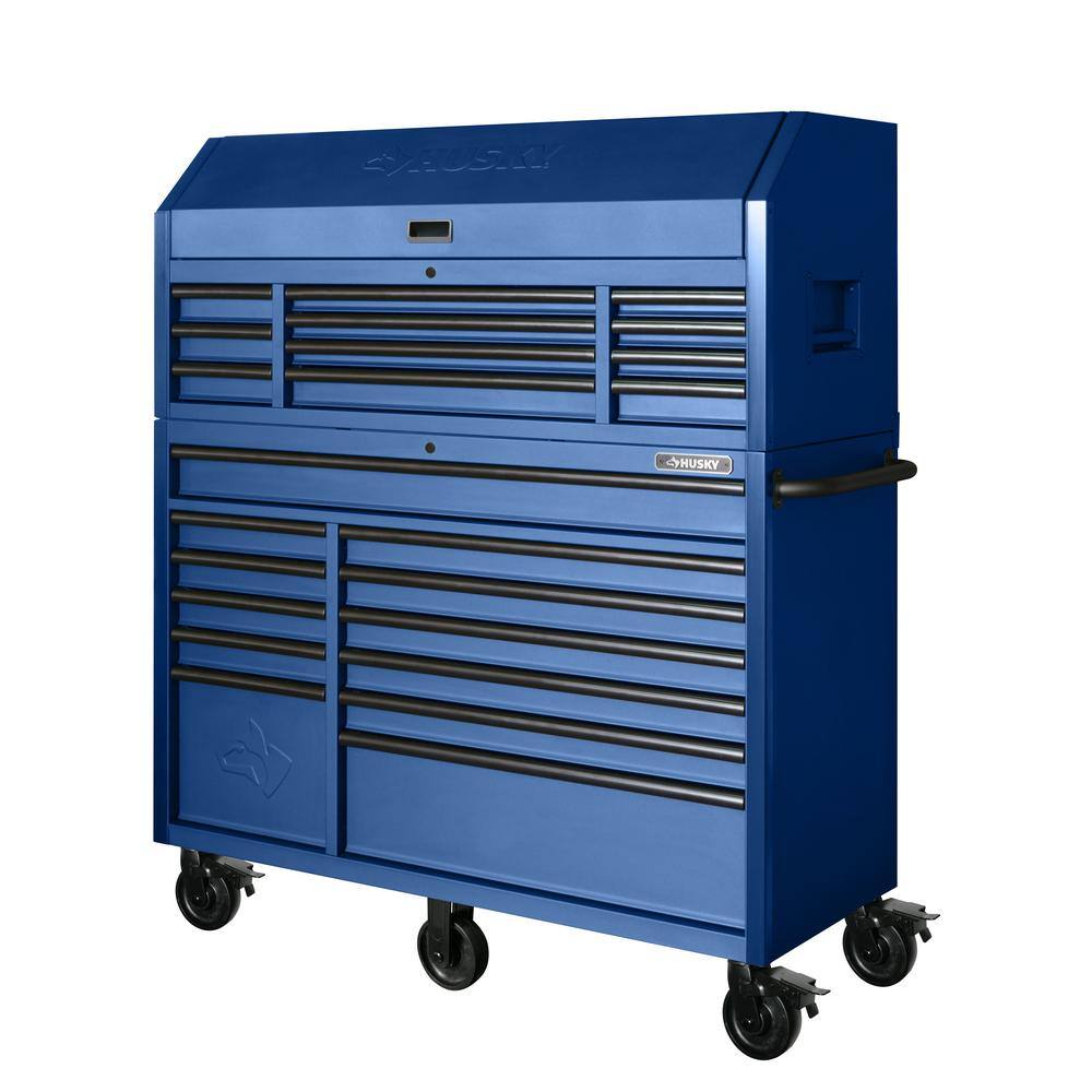2025 56 in. W x 22 in. D Heavy Duty 23-Drawer Combination Rolling Tool Chest and Top Tool Cabinet Set in Matte Blue