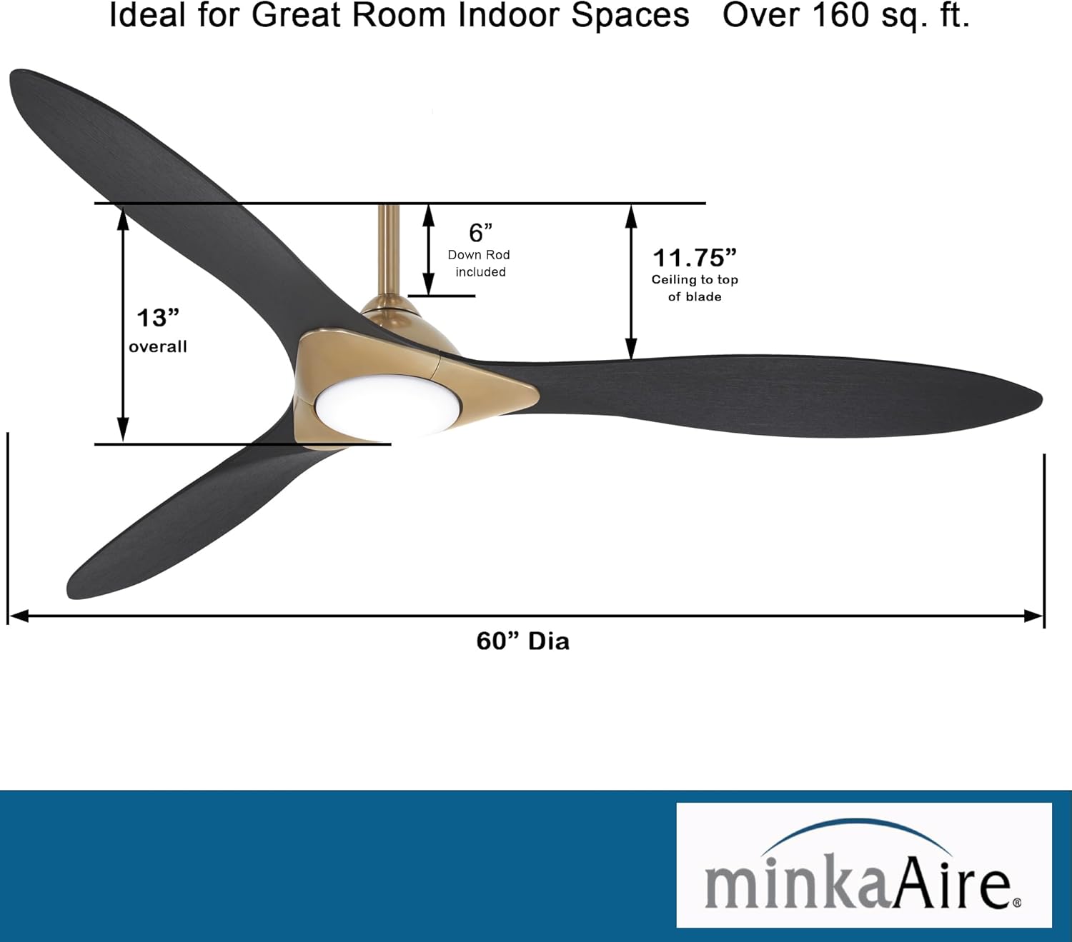 Minka-Aire Sleek 60′′ Ceiling Fan, Soft Brass/White, LED, Smart Remote/App Control, Energy Star Certified