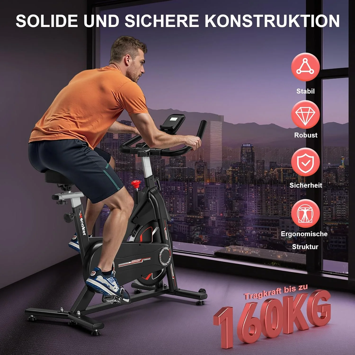 [Aggiornato 2025] Cyclette Wenoker, Bici stazionaria a resistenza magnetica per casa, Cyclette da interno silenziosa con volano pesante e monitor LCD migliorato, fino a 160 kg