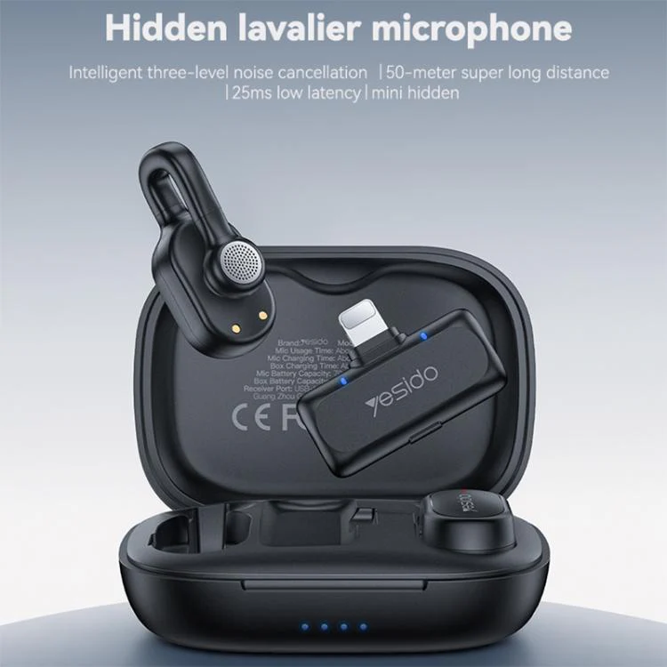 Yesido KR24 AI Noise Reduction Lavalier Microphone with 8 Pin Receiver, KR24