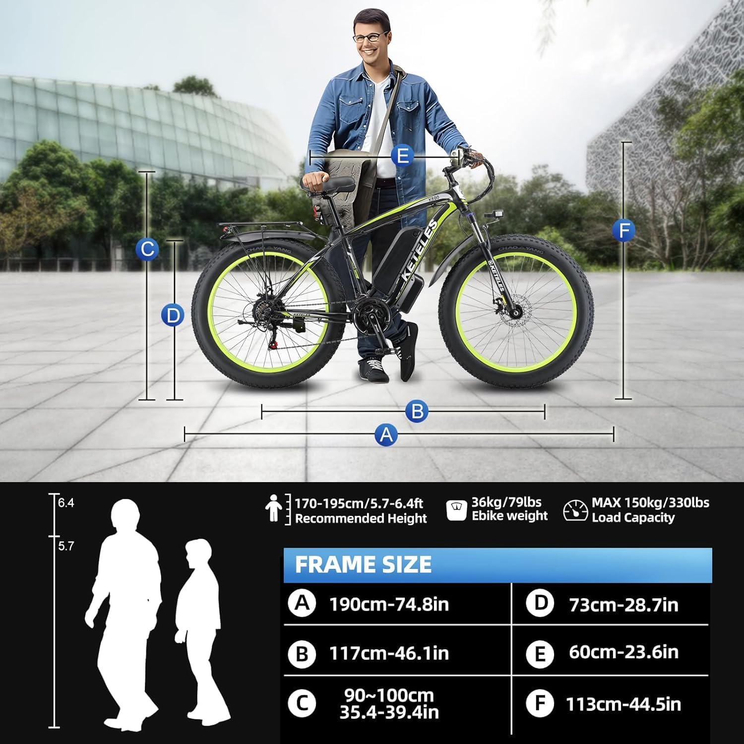 Electric Bike for Adult, 26 x 4.0 Fat Tire Ebike, 1000W/2000W Peak Electric Bicycle, 48V 13/17.5/23AH Waterproof Battery, Front Suspension Ebike, 27MPH-46MPH, Adjustable Seat, UL and GCC Certified