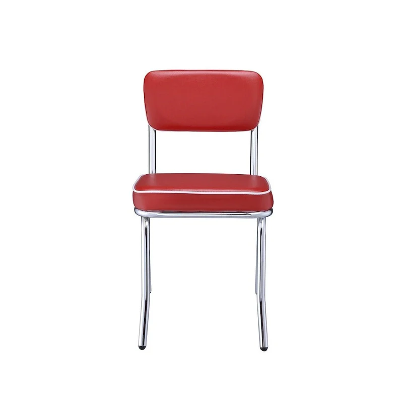 Leather Upholstered Metallic Retro Dining Side Chair, Set of 2 - 32.5 H x 21 W x 17 L Inches