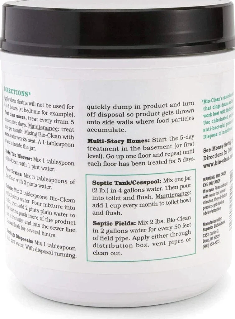 Bio-Clean natural drain cleaner, suitable for septic tanks and grease traps, environmentally friendly