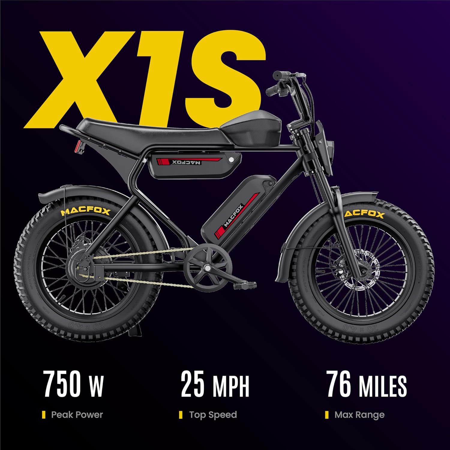 MACFOX Electric Bike for Adults Wheelies with 750W/500W Motor and 48V Ebike Battery, 20 Fat Tire Electric Dirtbike with Dual Disc Brakes and Shock Absorbers for Mountains, Road (US Warehouse)