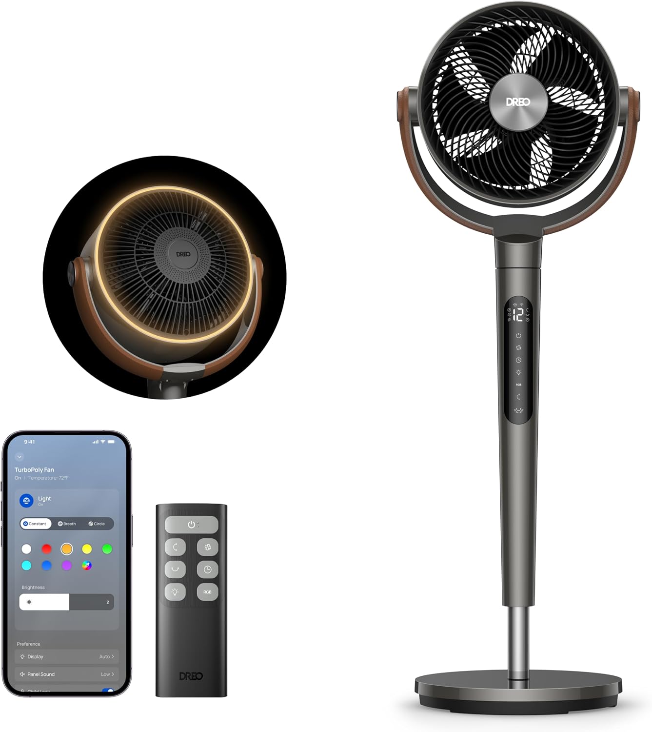 DREO 25dB Quiet Smart Pedestal Fan, 110cm Height 6 Modes 8 Speeds 120°+105° Omni-Directional Oscillating Fan with Remote Control Voice Control for Bedroom PolyFan 513S