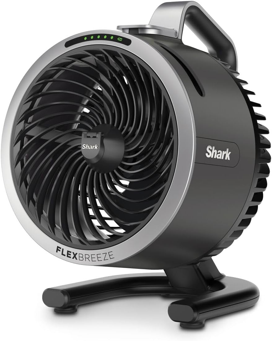 Shark FlexBreeze Ventilator Leise, Hybrid Ventilator Kabelgebunden & Kabellos, Tragbar, für Innen- und Außenbereich, UV- & Wasserbeständig, Ultraleistungsstark, Ultraleise, Weiß FA220EU