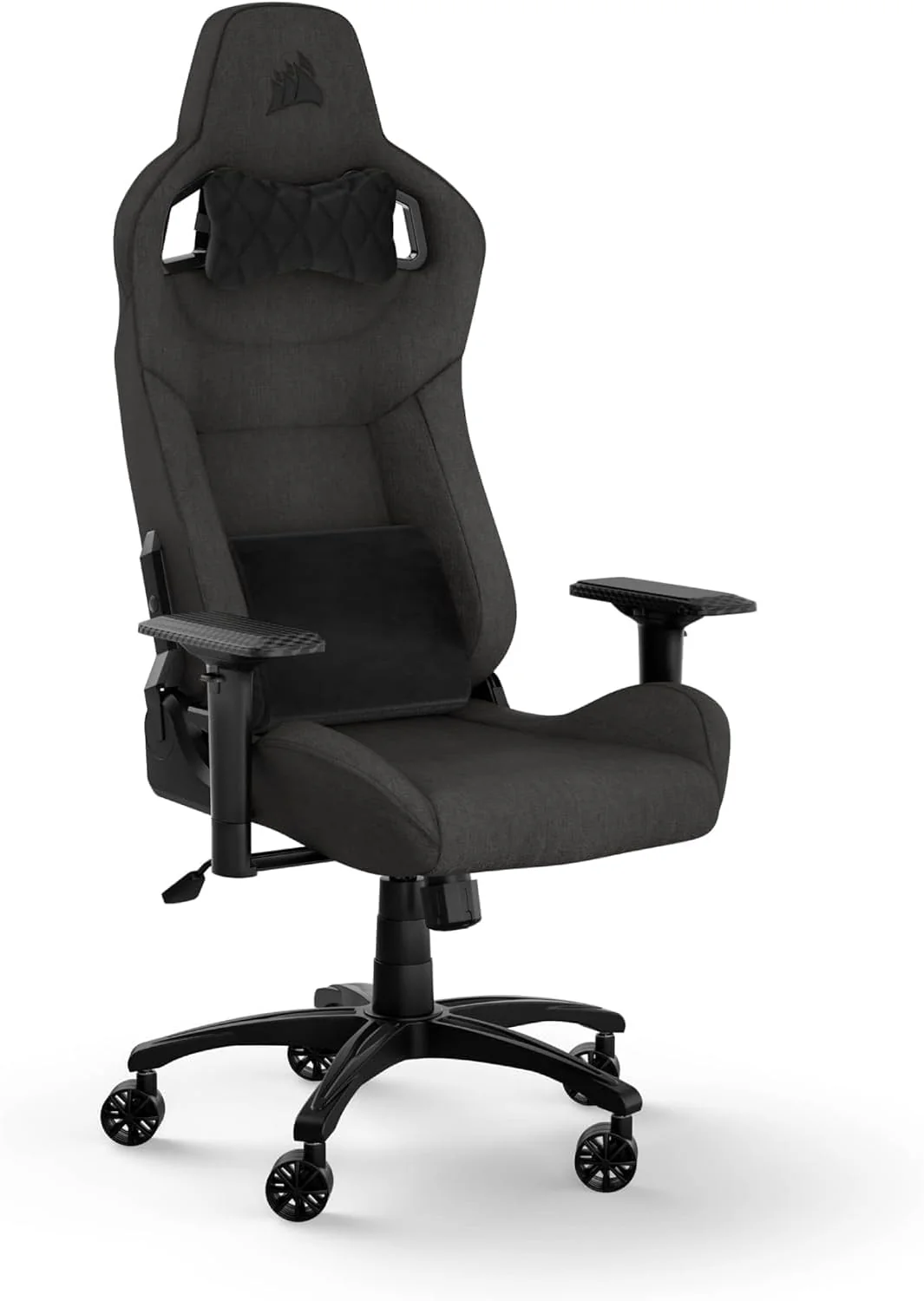 Corsair T3 RUSH Fabric Gaming Chair (2023) – Racing Inspired Design – Soft Fabric Exterior – Padded Neck Pillow and Memory Foam Lumbar Support – Charcoal