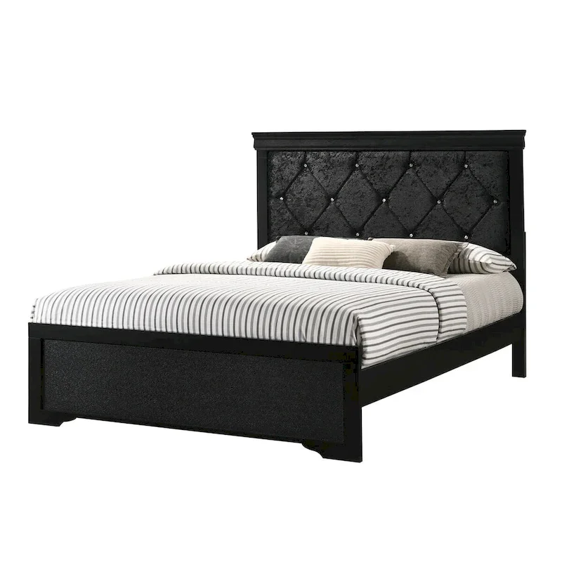 Sigurd Black Velvet Tufted Upholstered Bed with Panel Design