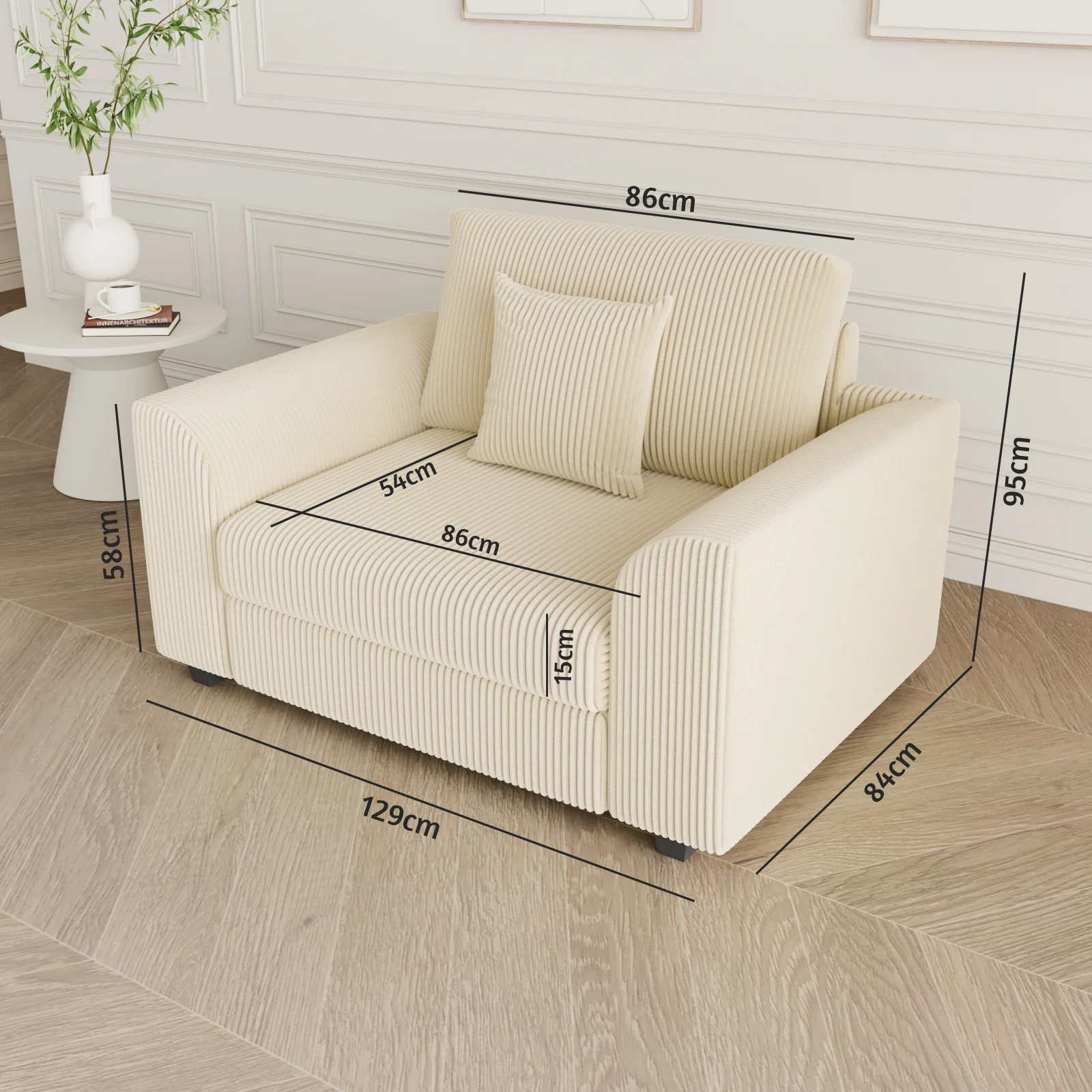 1 Seater Sofa Corduroy Armchair Couch(Pre-order)