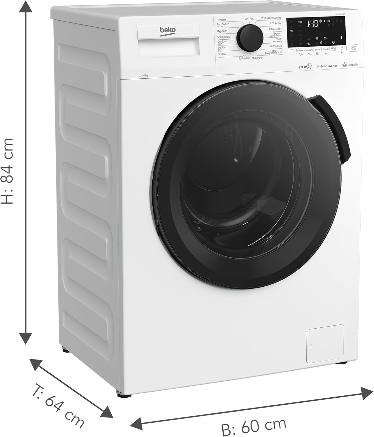 Beko WMC81464ST1 Waschmaschine, Bluetooth, 8 kg, ProSmart Inverter Motor, Dampffunktion, Pet Hair Removal, Watersafe+, Weiß