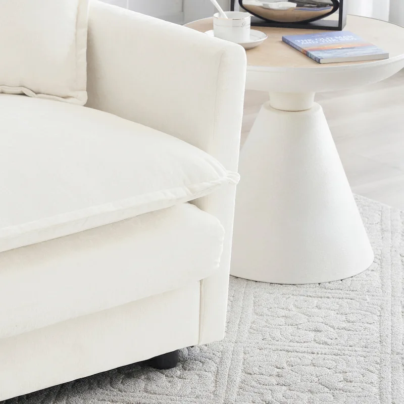 Set of 2 High-End Chenille Upholstered Accent Chairs with Toss Pillows - White Living Room Armchairs