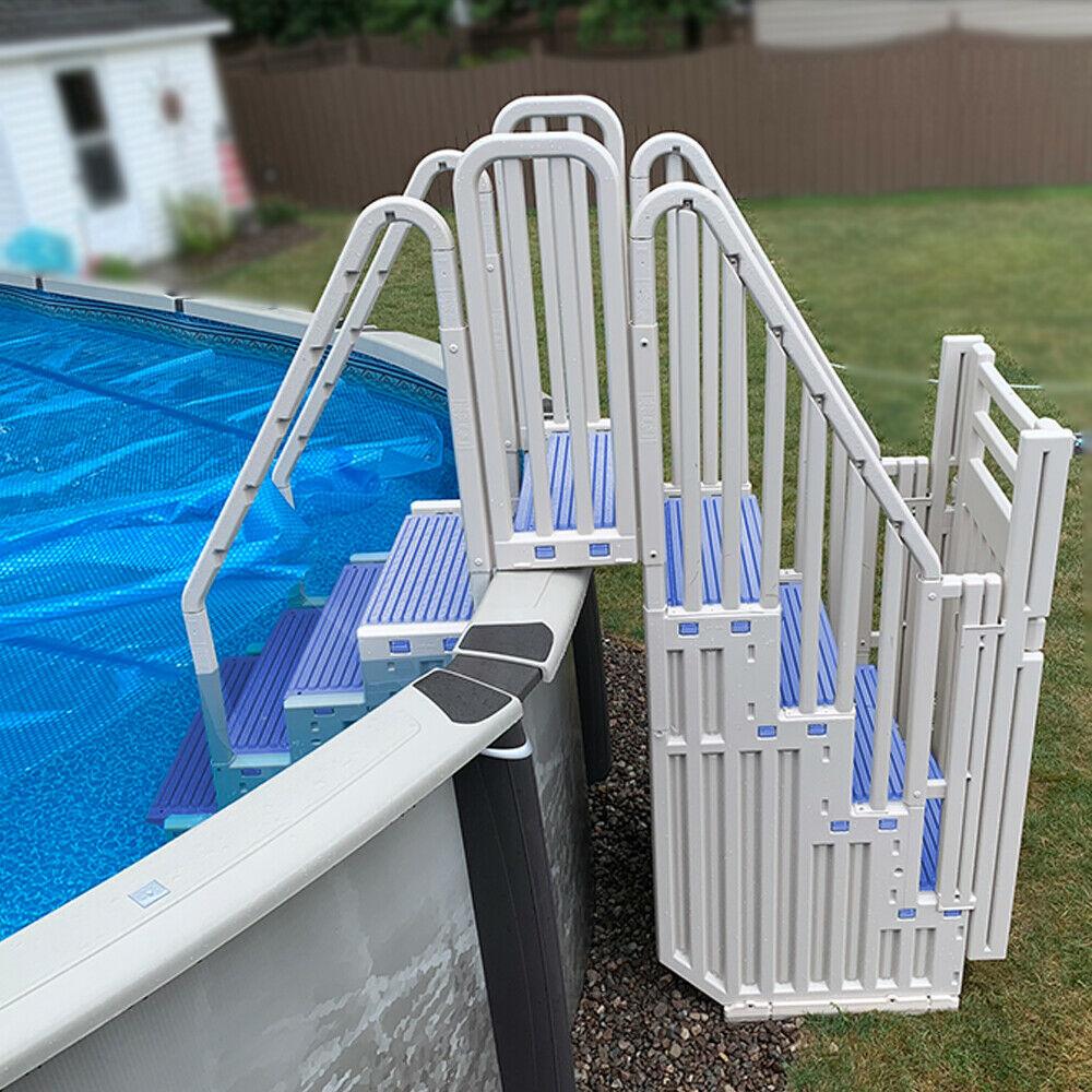 Sistema per piscina fuori terra Confer Plastics, grigio caldo, con gradini e chiusura blu