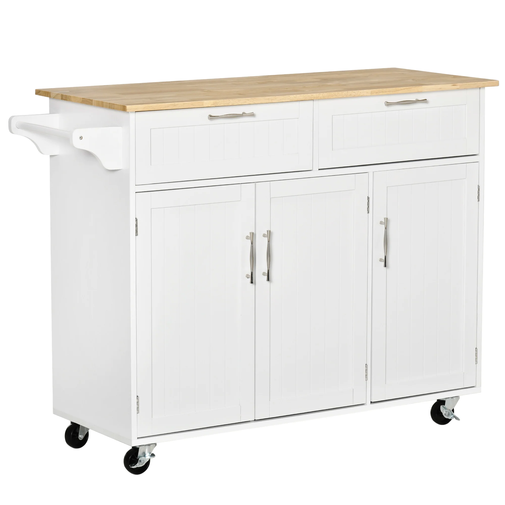 Easycomfort Carrello da Cucina Multiuso in Legno con 2 Cassetti, 3 Antine e 4 Ruote 121x46x91cm - Bianco