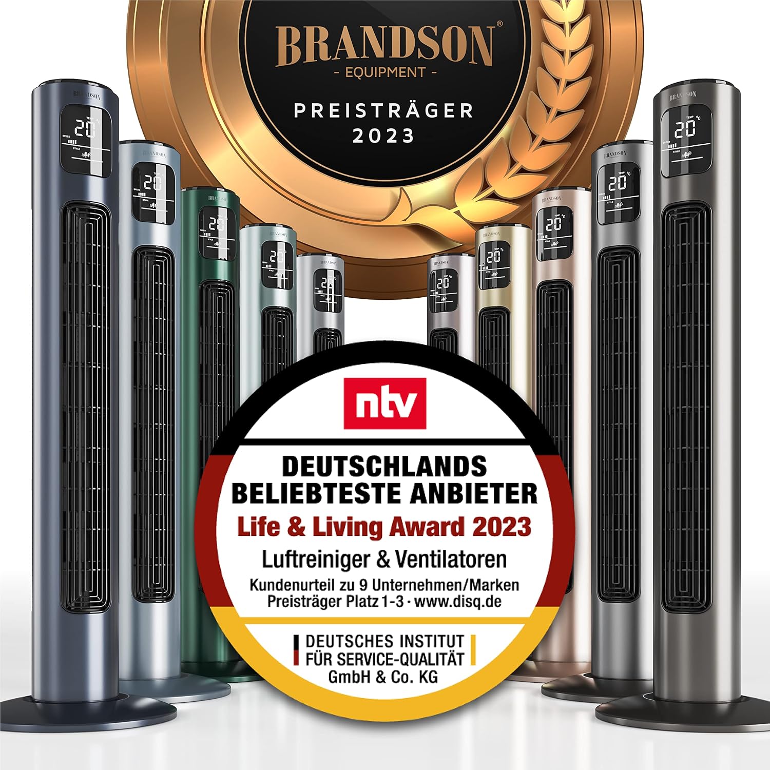 Brandson - Turmventilator mit Fernbedienung 96 cm - Preisträger 2025 - mobiler Lüfter leise - Standventilator Oszilation - 3 Geschwindigkeiten 3 Modi Timer - Ventilator mit GS - Kosmosschwarz