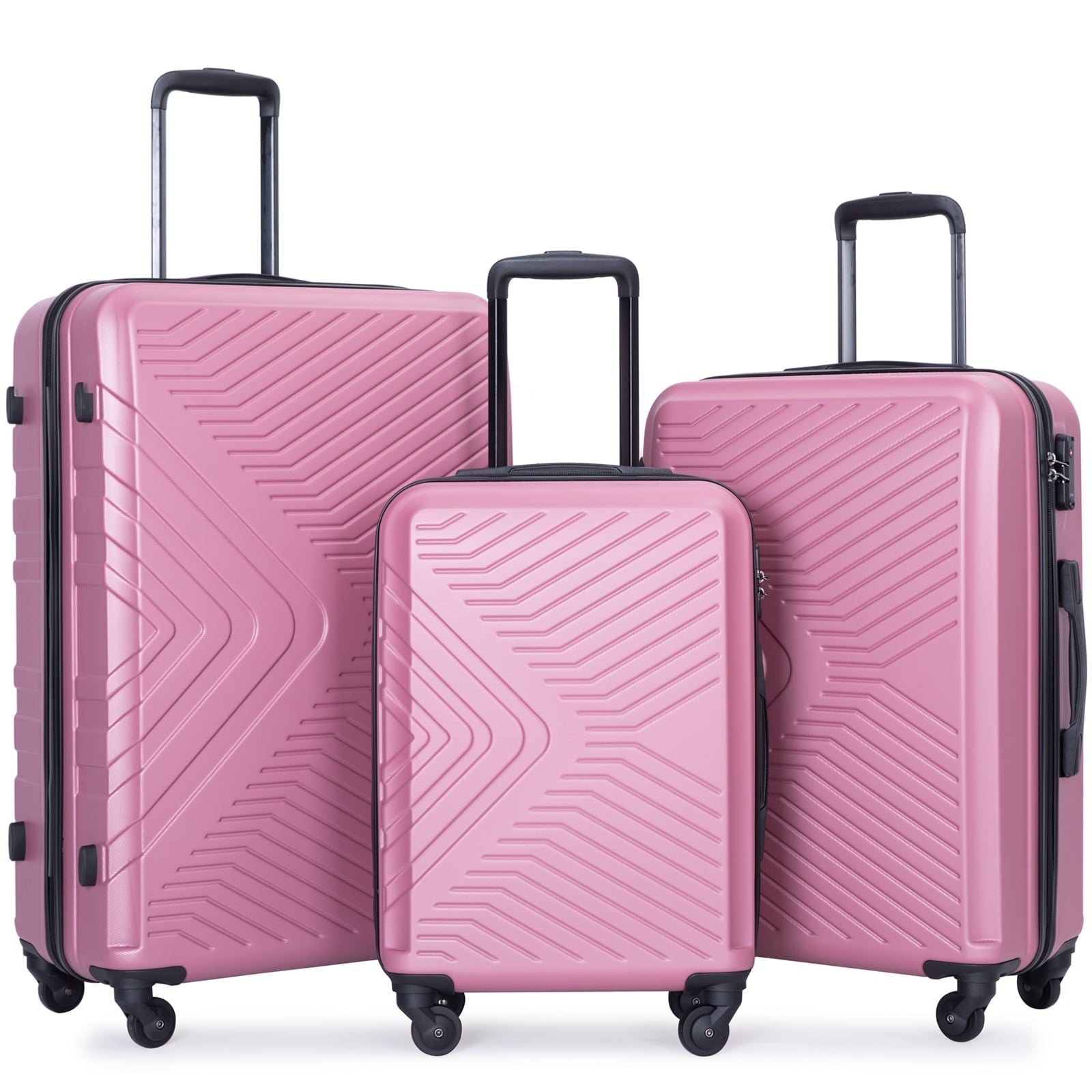 Travelhouse 3 Piece Hardshell Luggage Set Hardside Lightweight Suitcase with TSA Lock Spinner Wheels 20in24in28in.(Black)