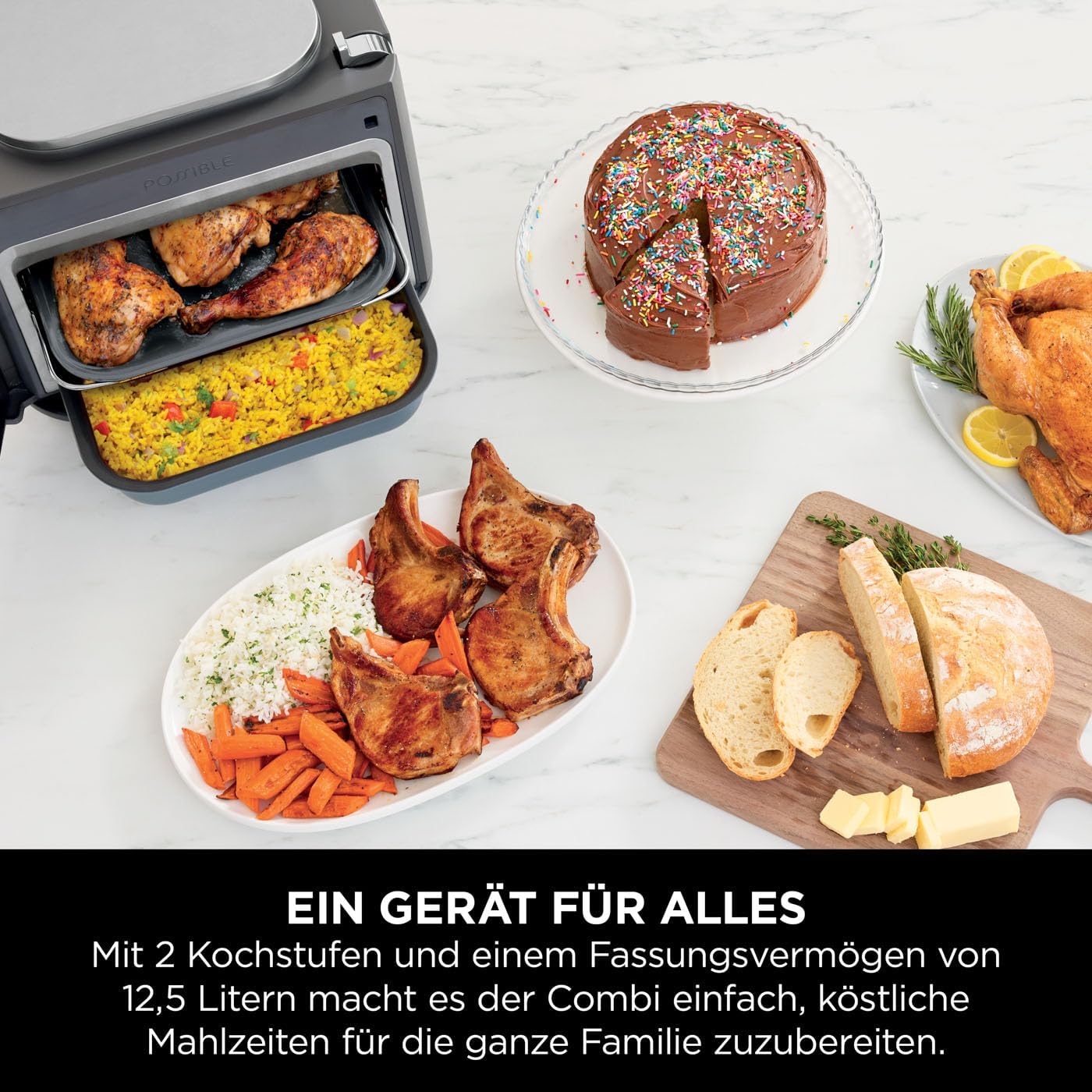 Ninja Combi 12-in-1 Multikocher, Ofen & Heißluftfritteuse, 12 Kochfunktionen, Air Fryer & Grillen Zubereitung in 15 Min*, mit Backblech, Pfanne, Crisper Gittereinsatz, Rezeptanleitung, Grau, SFP700EU.