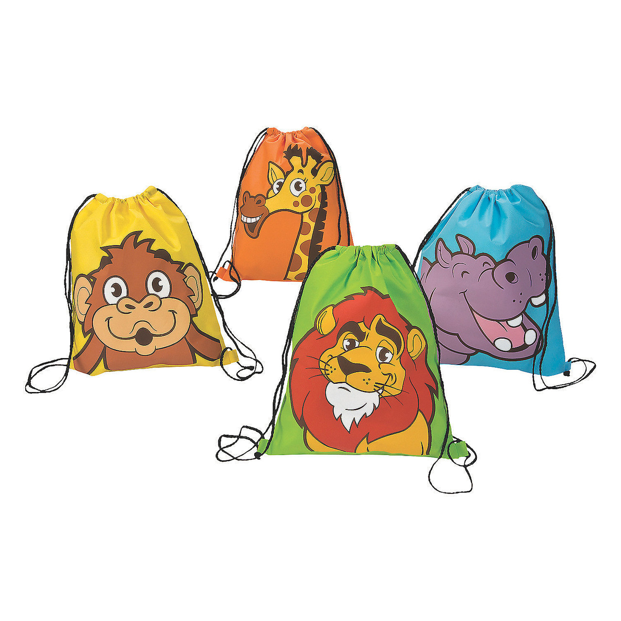 12 PACK Zoo Animal Drawstring Backpacks Treat Bags 12