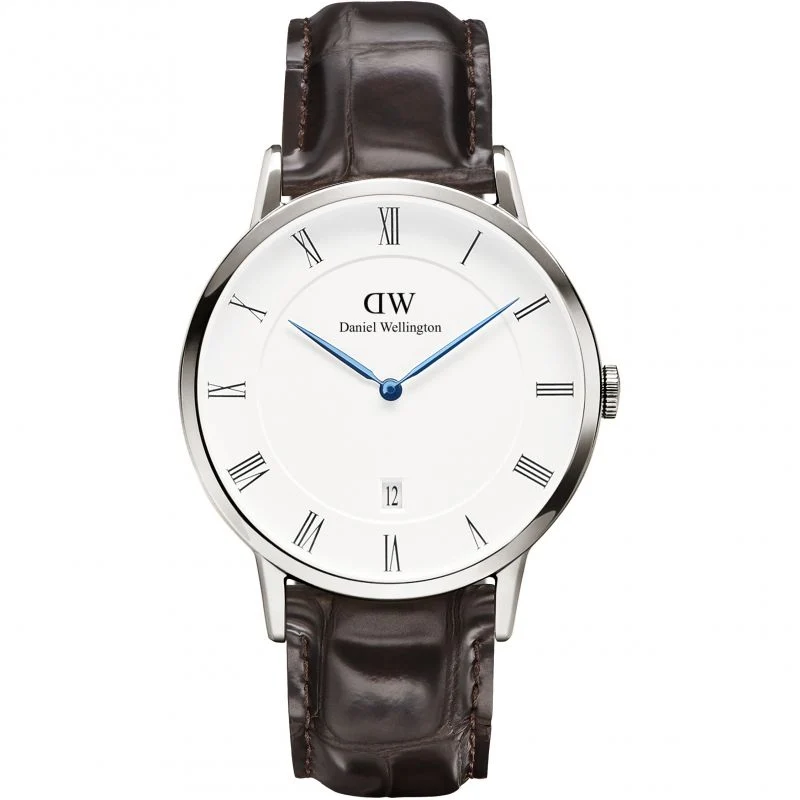 Daniel Wellington Dapper York 38mm White Dial Dark Brown Genuine Leather Silver Date Watch - DW00100089