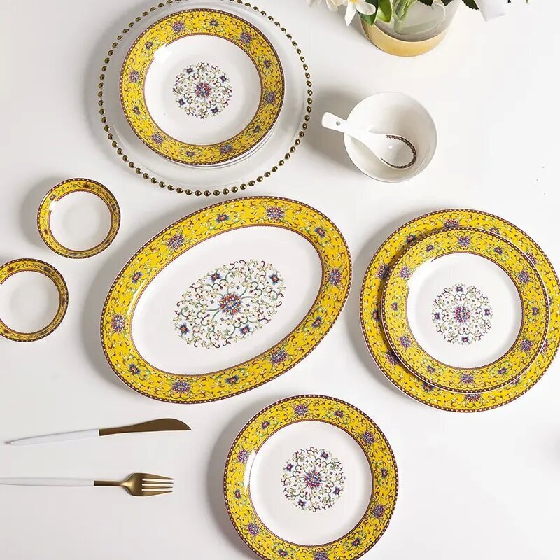 56-Piece Ceramic Dinnerware Set – Plates, Bowls, Spoons & More